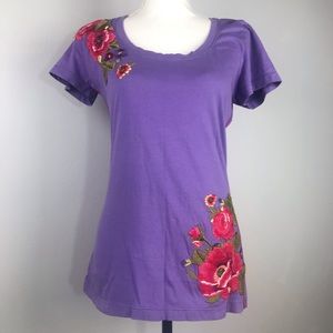 Johnny Was T-shirt Size M Floral Embroidery